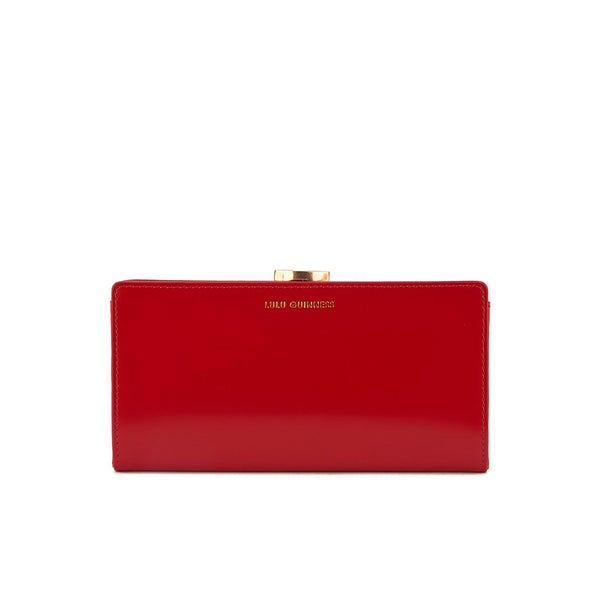 Lulu Guinness Women's Flat Frame Large Polished Calf Leather Purse - Red
