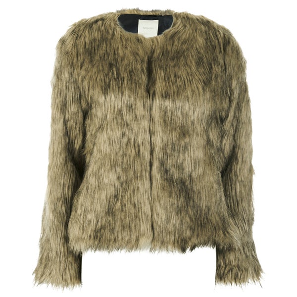 nümph Womens Fake Fur Box Jacket - Brown