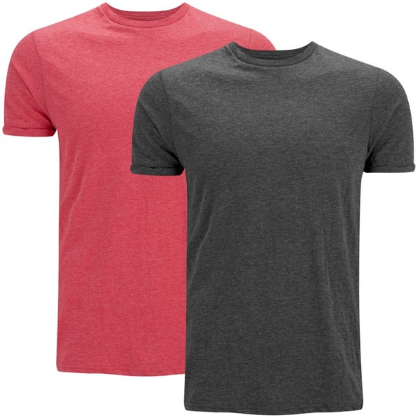 Brave Soul Men's Vardan 2 Pack T-Shirt - Grey/Red