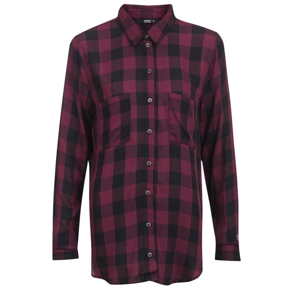ONLY Women's Hayley Loose Check Shirt - Windsor Wine