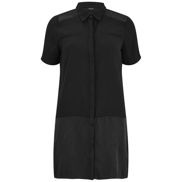 VILA Women's Casta Long Shirt Dress - Black