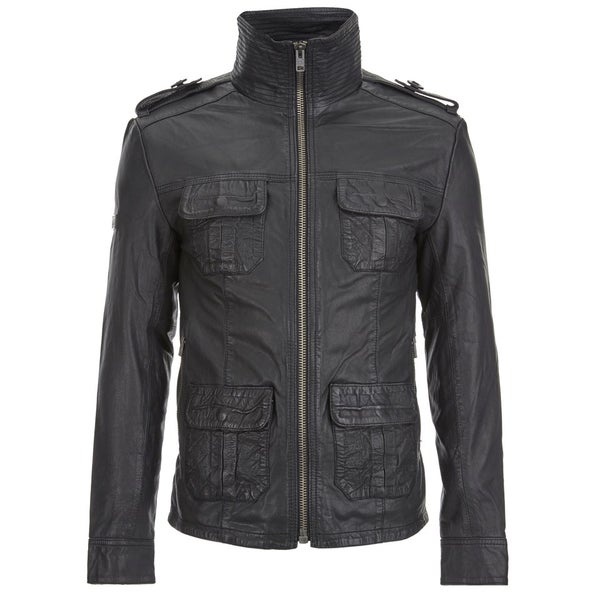 Superdry Men's New Brad Hero Leather Jacket - Black