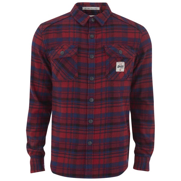 Superdry Men's Milled Flannel Long Sleeve Shirt - Ontario Navy