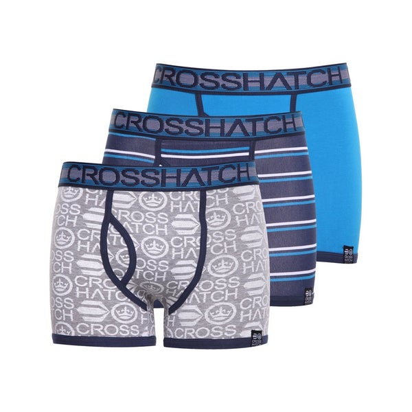 Crosshatch Men's Scatter Printed 3 Pack Boxers - Neon Blue
