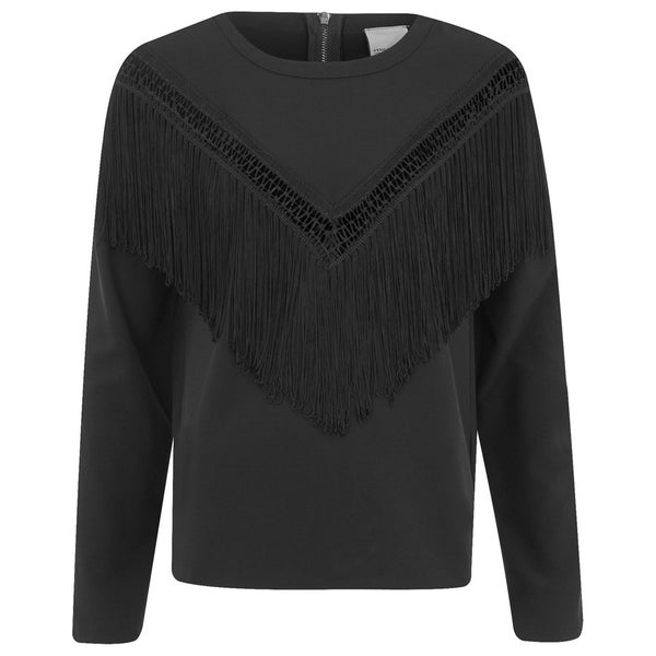 Vero Moda Women's Fringed Long Sleeve Top - Black
