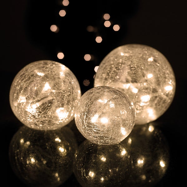 Parlane Set of 3 Glass Crackle Ball Lights- White