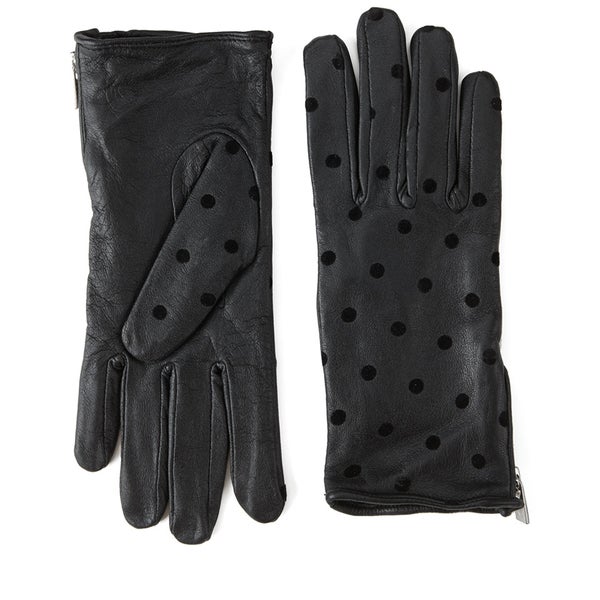 Maison Scotch Women's Dots Leather Gloves - Black