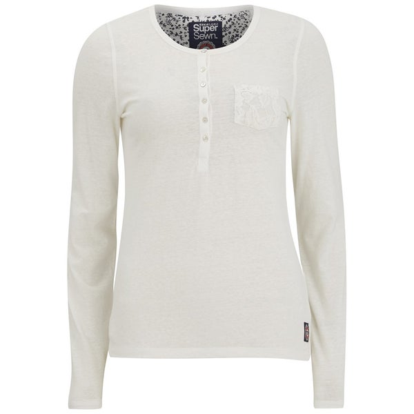 Superdry Women's Super Sewn Lace Pocket Henley Long Sleeve Top - Winter White