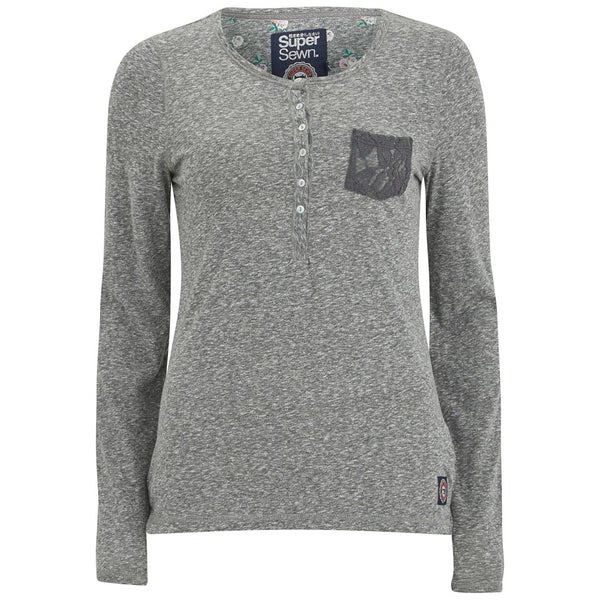 Superdry Women's Super Sewn Lace Pocket Henley Long Sleeve Top - Rugged Grey