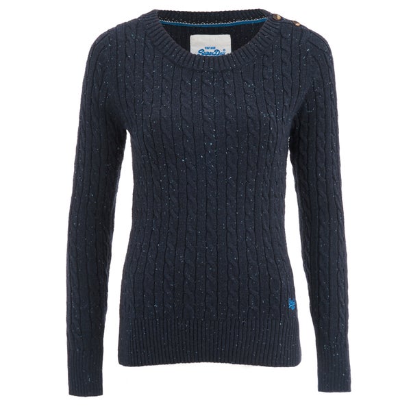 Superdry Women's New Croyde Cable Crew Neck Jumper - Navy Nep