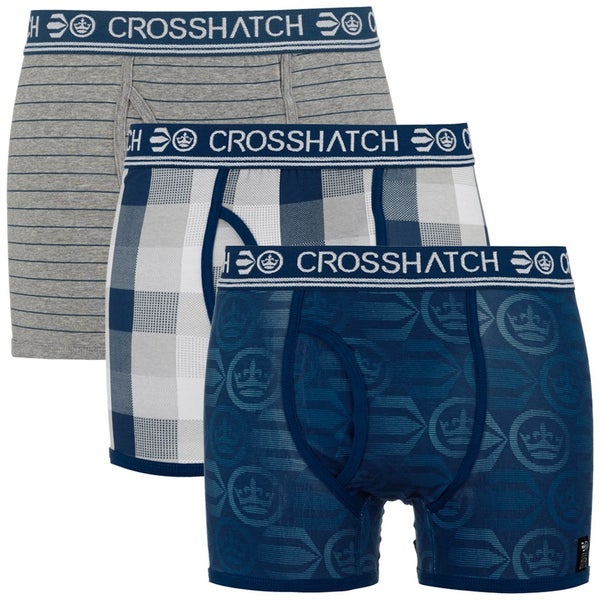 Crosshatch Men's Blogo Printed 3 Pack Boxers - Mood Indigo