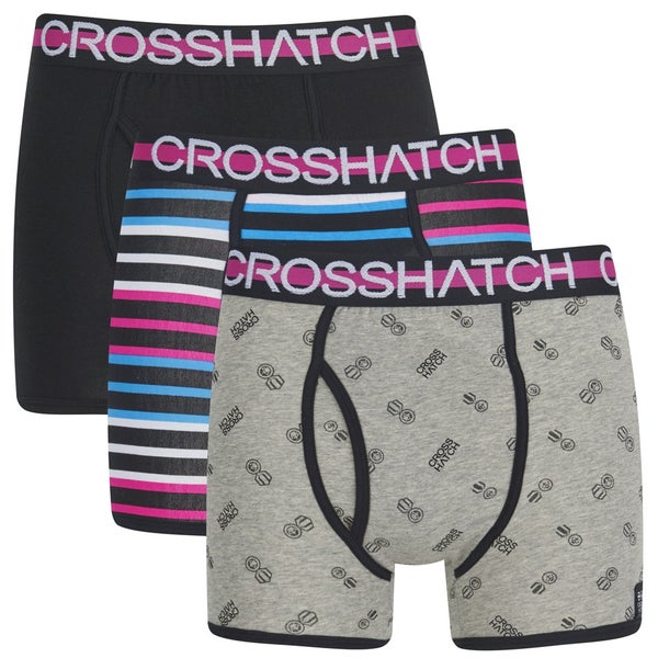 Crosshatch Men's Trixity Printed 3 Pack Boxers - Black