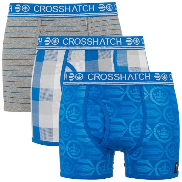 Crosshatch Men's Blogo Printed 3 Pack Boxers - Deep Azure