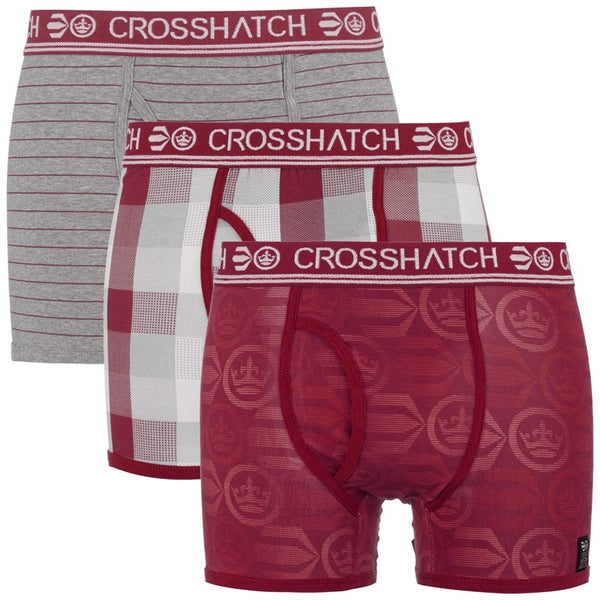 Crosshatch Men's Blogo Printed 3 Pack Boxers - Sundried Tomato