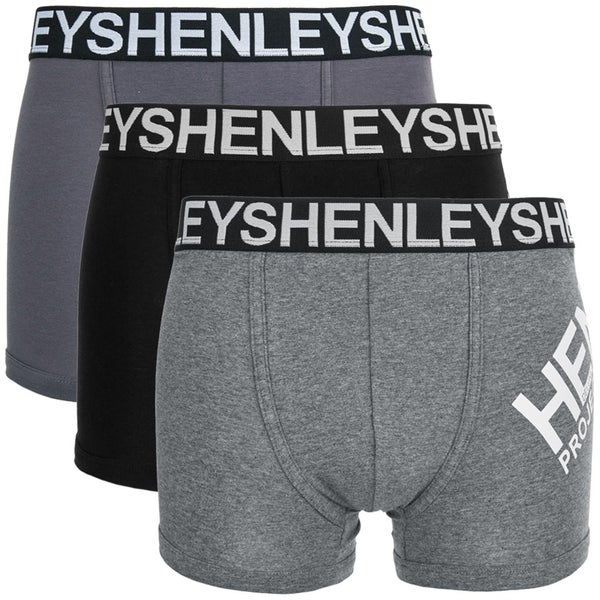 Henleys Men's Large Logo 3 Pack Boxers - Grey/Black