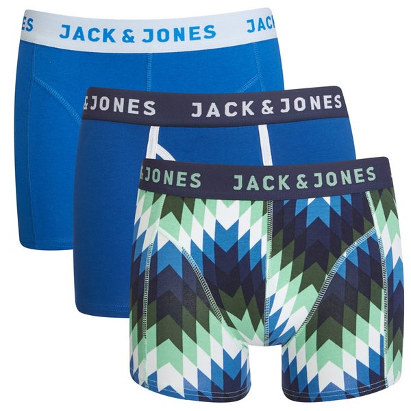 Jack & Jones Men's 3 Pack Blue Boxers - Electric Blue/Snorkel Blue/Wasabi