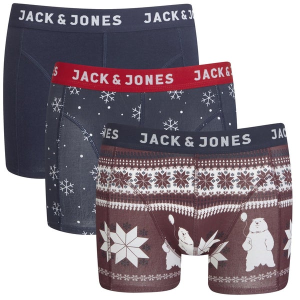 Jack & Jones Men's 3 Pack Fairisle Boxers - Navy Blazer/Fudge/Navy Blazer