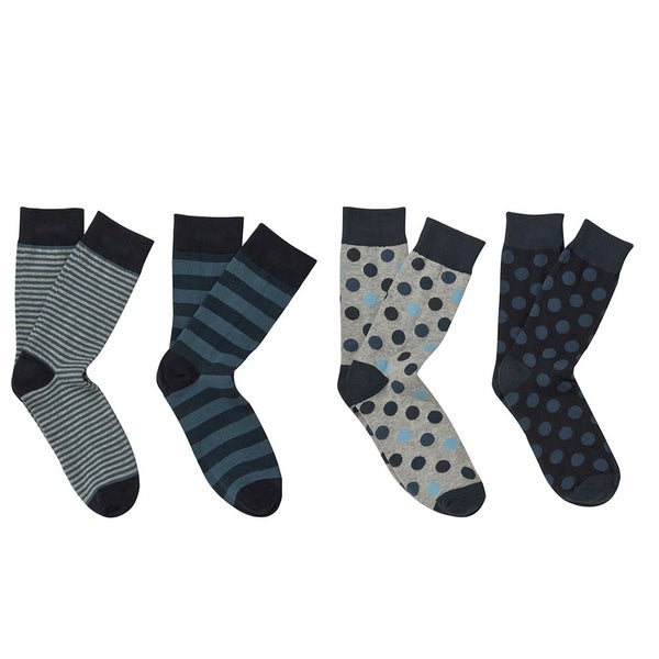 Jack & Jones Men's Spring 4 Pack Socks - Blue/Light Grey/Stellar/Navy