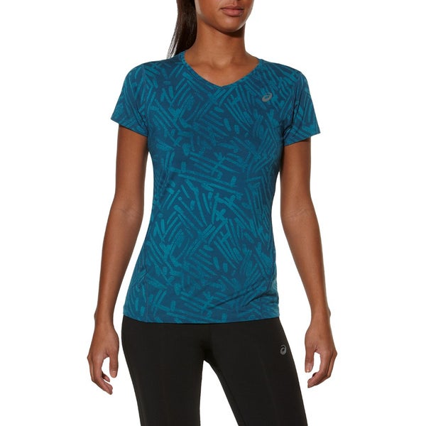 Asics Women's Allover Graphic Running T-Shirt - Mosaic Blue Palm
