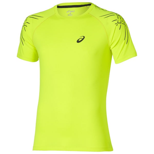 Asics Men's Stripe Running T-Shirt - Safety Yellow