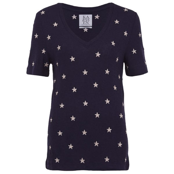 Zoe Karssen Women's All Over Star Print Knitted V-Neck T-Shirt - Eclipse