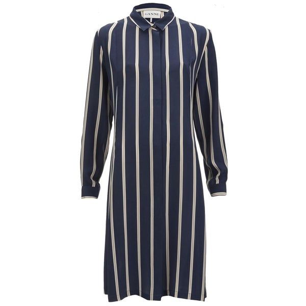 Ganni Women's Lucky Silk Dress - Dress Blues Stripe
