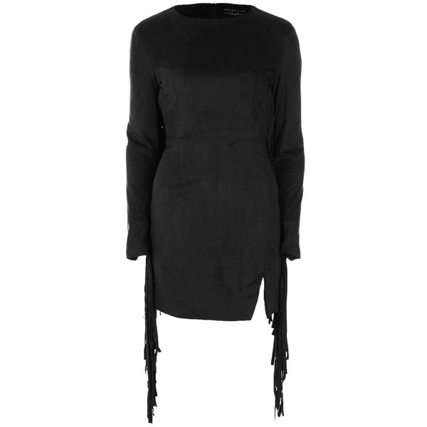 Lavish Alice Women's Suede Fringe Detail Mini Dress - Black