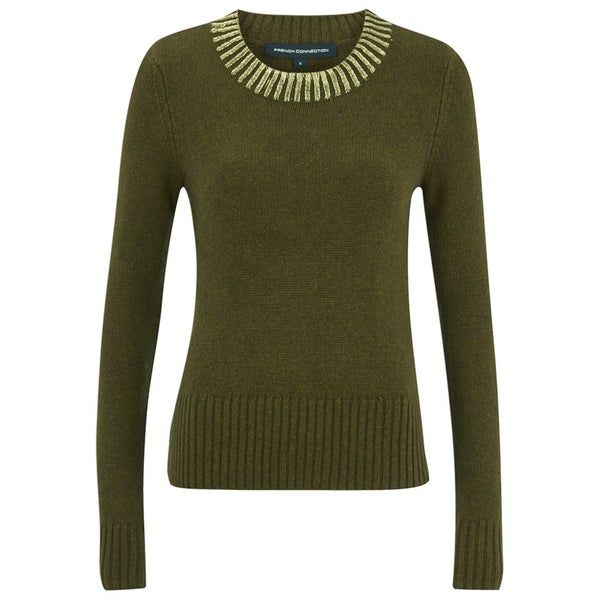 French Connection Women's Ruby Knits Jumper - Turtle/Gold Foil