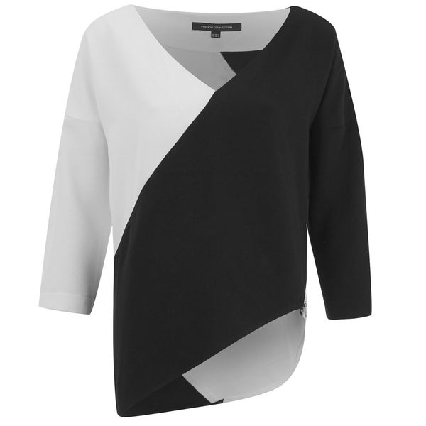 French Connection Women's Arrow Crepe Side Zip Top - Black/White