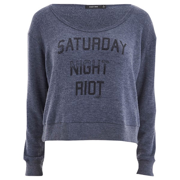 OBEY Clothing Women's Saturday Night Cropped Sweatshirt - Heather Navy