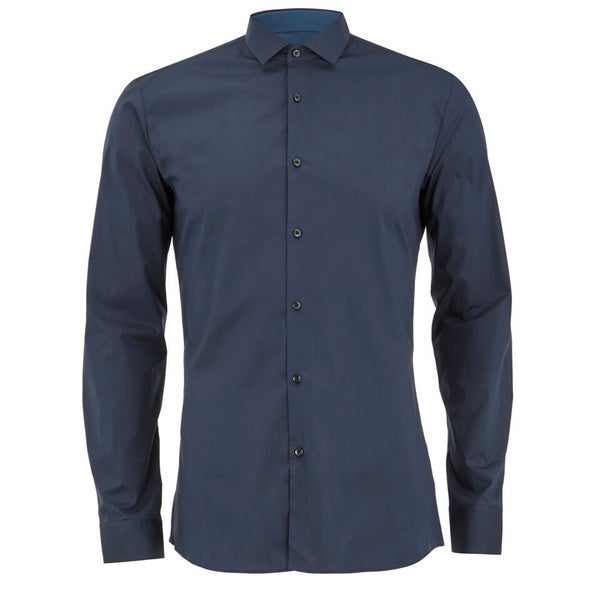HUGO Men's Erondo Long Sleeve Shirt with Contrast Collar - Navy