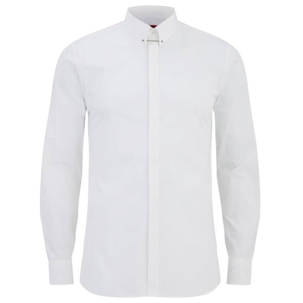 HUGO Men's Enzel Long Sleeve Tie Bar Shirt - White