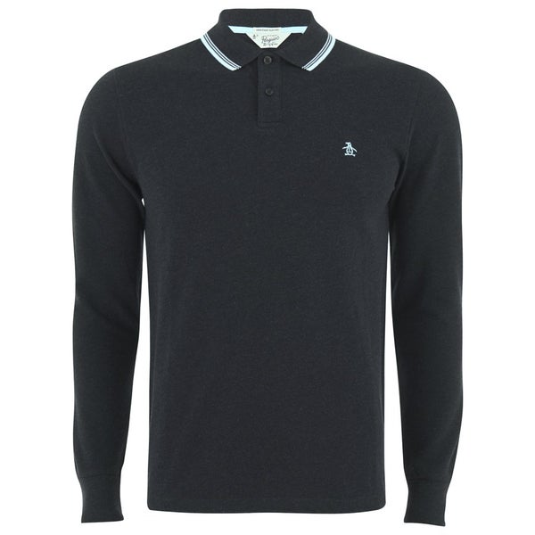 Original Penguin Men's Long Sleeve Duo Polo Shirt - Dark Charcoal