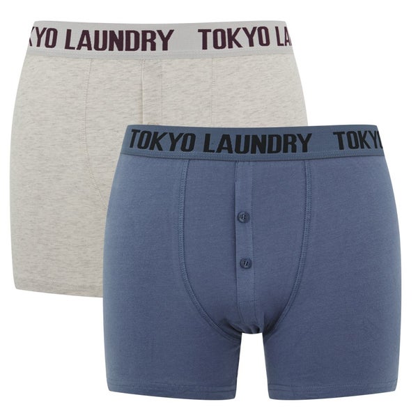 Tokyo Laundry Men's 2 Pack Button Fly Boxers - Indigo/Oat Grey Marl