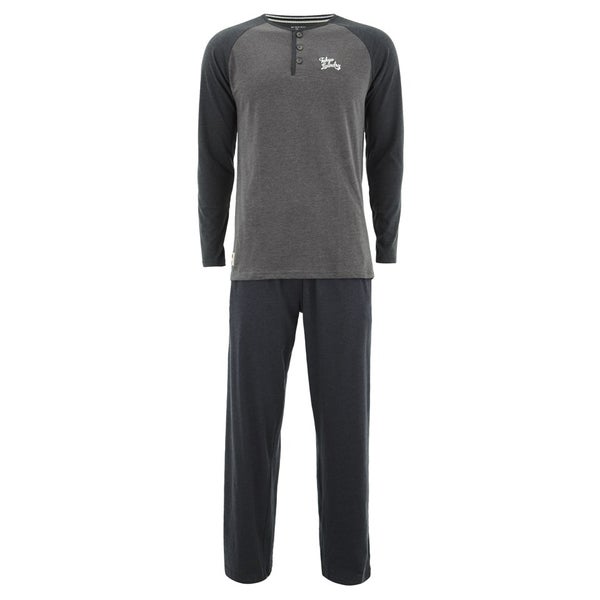 Tokyo Laundry Men's Raglan Sleeve Loungewear Set - Dark Grey/Charcoal Marl