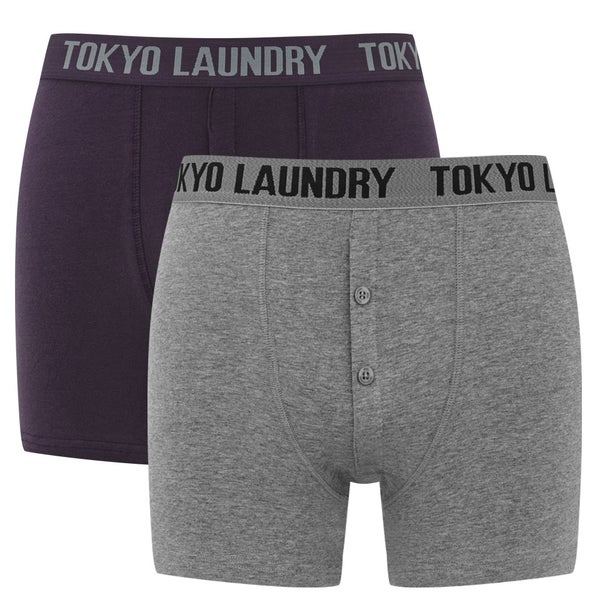 Tokyo Laundry Men's 2 Pack Button Fly Boxers - Grey/Aubergine
