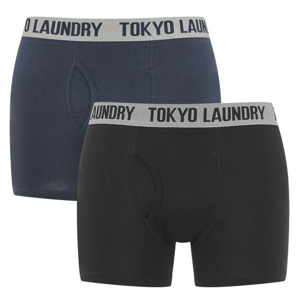 Tokyo Laundry Men's 2 Pack Sports Boxers - Black/Indigo Marl