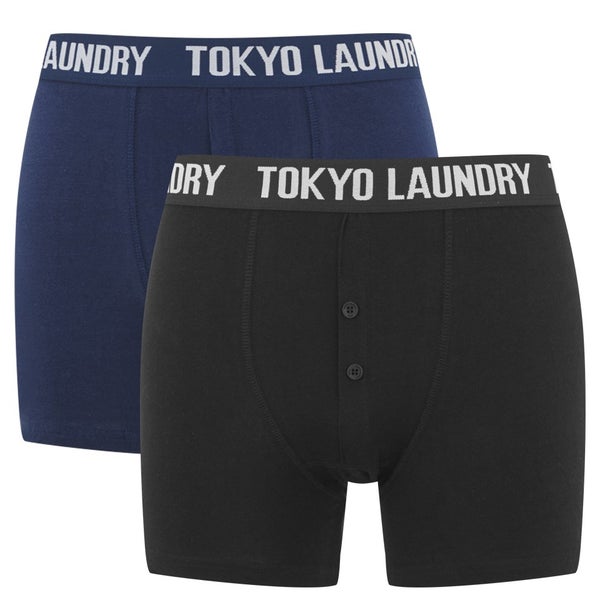Tokyo Laundry Men's 2 Pack Button Fly Boxers - Blue/Black
