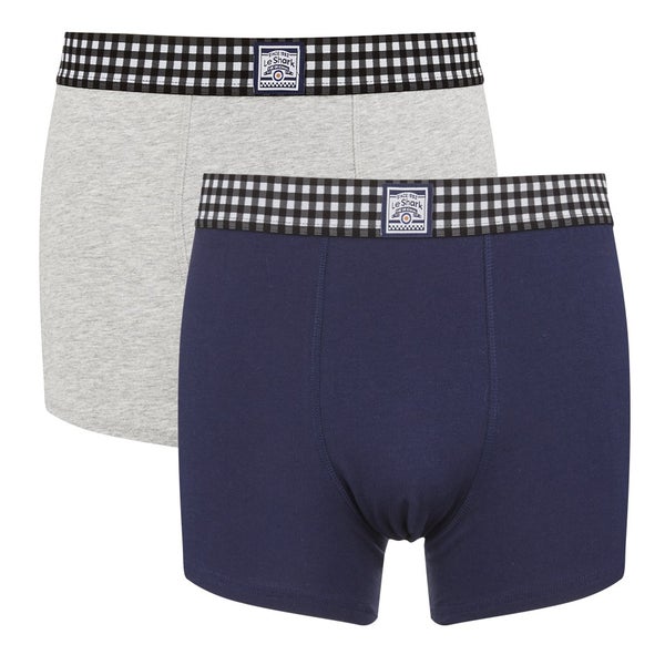 Le Shark Men's 2 Pack Checked Waistband Boxers - Medieval Blue/Grey Marl