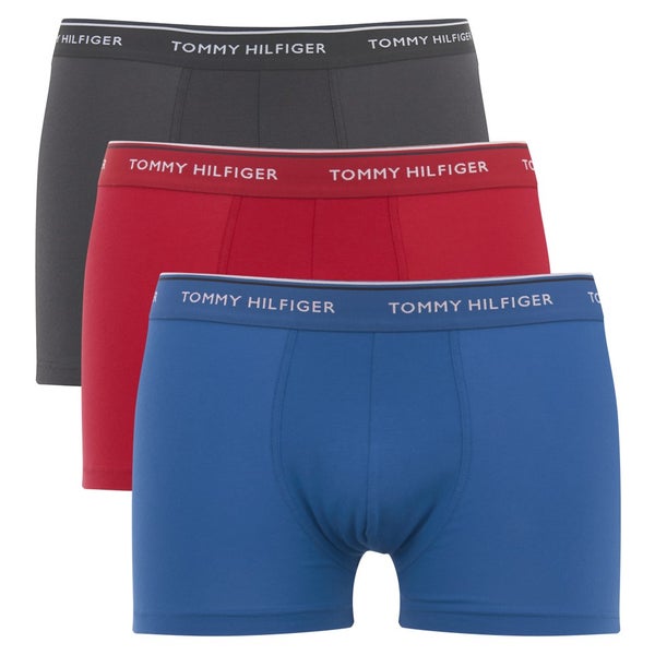 Tommy Hilfiger Men's Stretch 3 Pack Trunk Boxer Shorts - Turkish Sea/Phantom/Jester Red