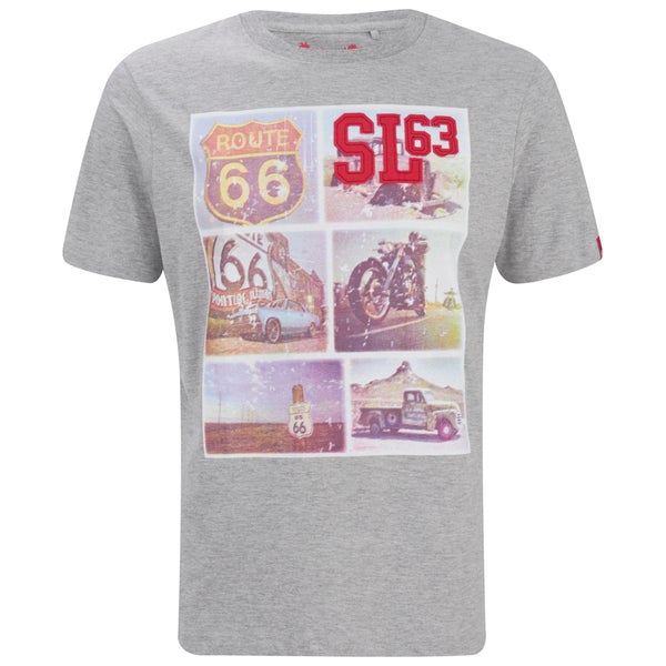 T -Shirt Salvage pour Homme Route 66 -Gris Chiné