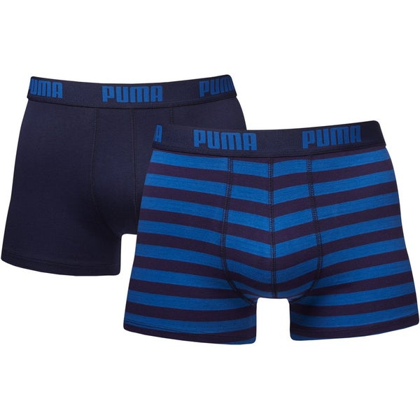 Puma Men's 2 Pack Striped Boxers - Navy/Royal