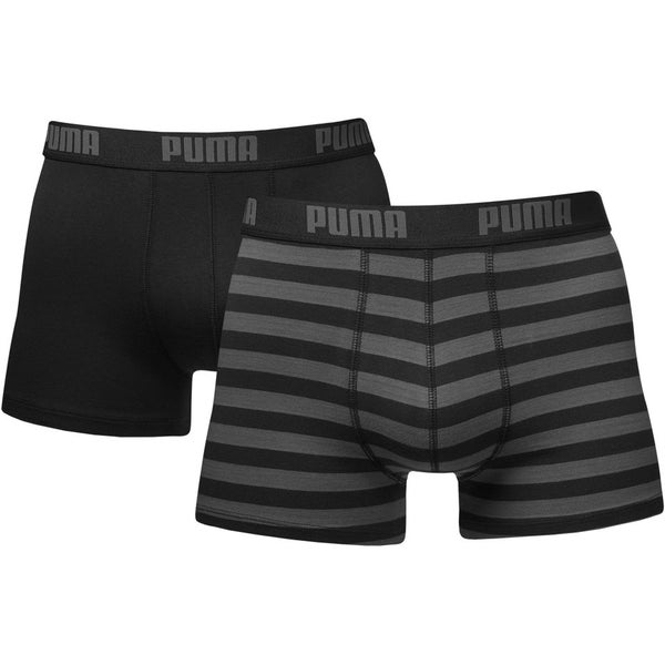 Puma Men's 2er- Pack Basic Boxers - Rot/Grau-Schwarz Gestreift