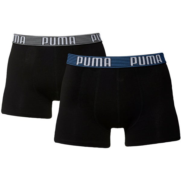 Puma Men's 2 Pack Striped Waistband Boxers - Black/Black