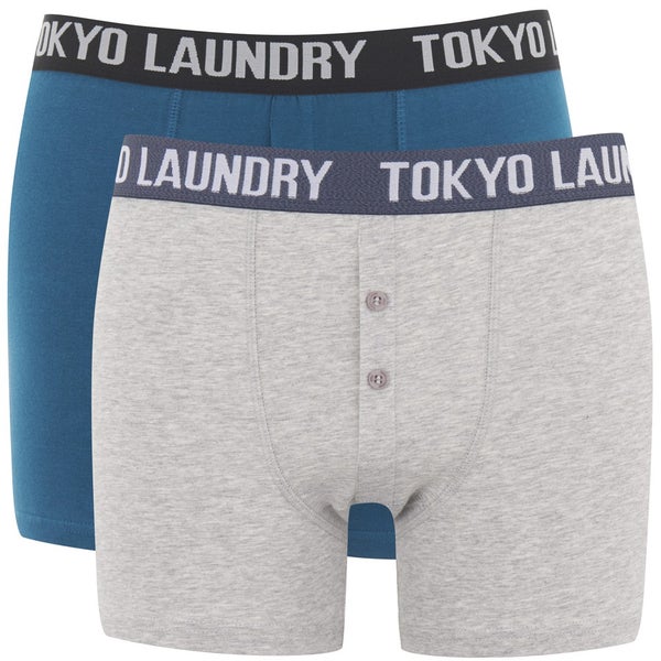 Tokyo Laundry Men's 2-Pack Dwight Boxers - Petrol Blue/Light Grey Marl