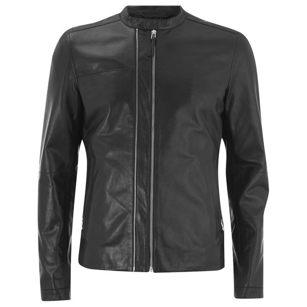 Pretty Green Men's Addison Leather Biker Jacket - Black