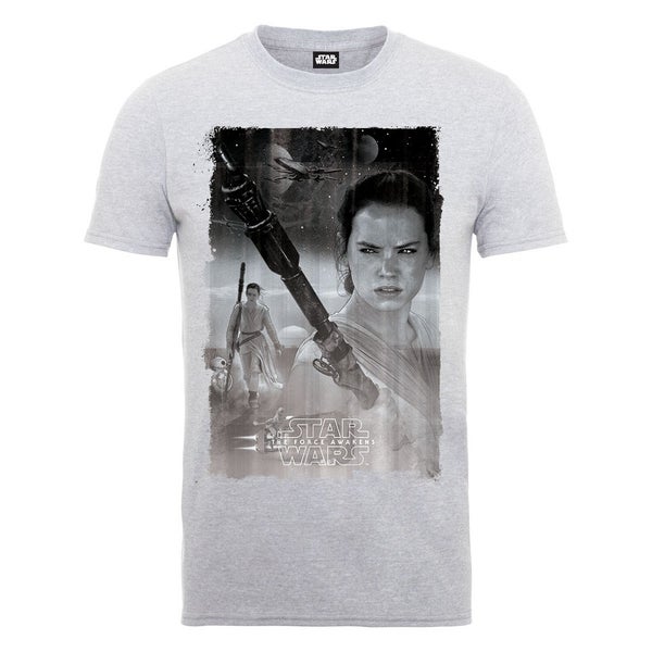 Star Wars Men's The Force Awakens Rey Collage Poster T-Shirt - Heather Grey
