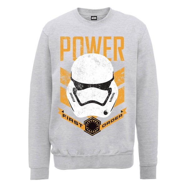 Star Wars The Force Awakens Power First Order Stormtrooper Head Yellow Sweatshirt - Heather Grey