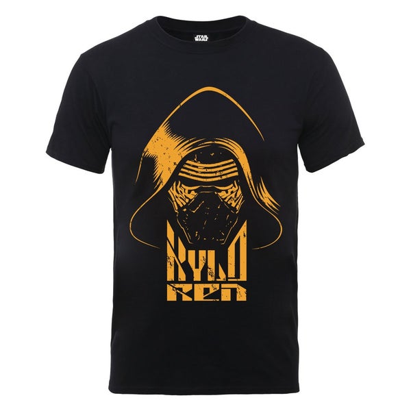 Star Wars Men's The Force Awakens Kylo Ren Head Yellow T-Shirt - Black