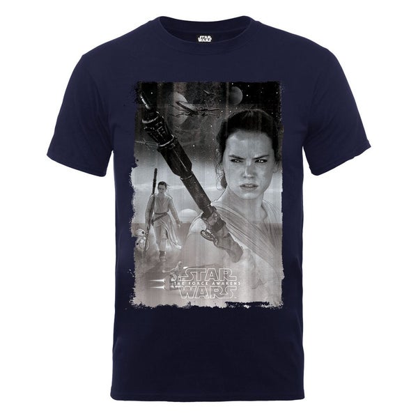 Star Wars Men's The Force Awakens Rey Collage Poster T-Shirt - Navy
